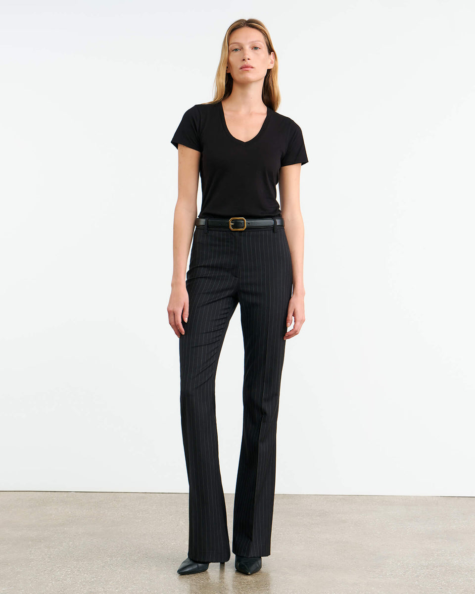 CORETTE WOOL PANT IN DARK CHARCOAL PINSTRIPE