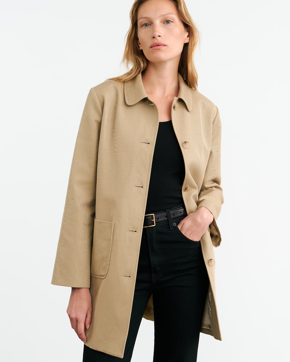 BALZAC SHORT DUSTER COAT IN DESERT KHAKI