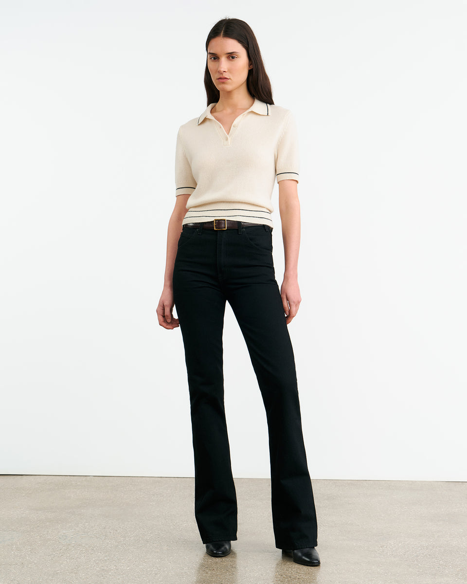 CARLINE CASHMERE POLO IN IVORY/BLACK