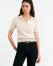 CARLINE CASHMERE POLO IN IVORY/BLACK