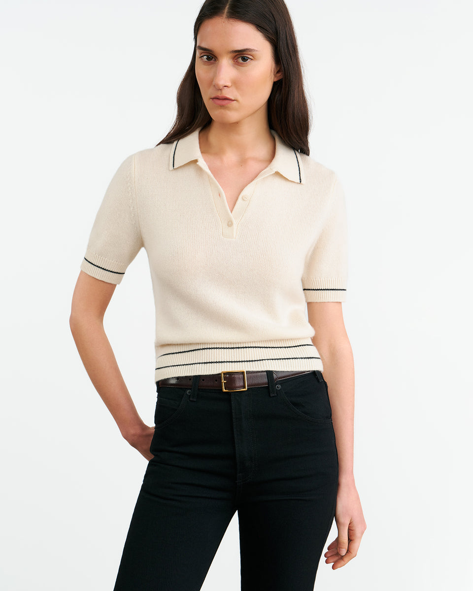 CARLINE CASHMERE POLO IN IVORY/BLACK
