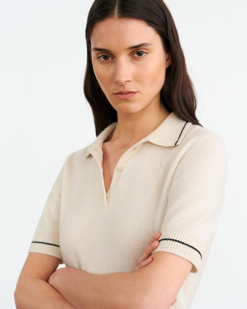CARLINE CASHMERE POLO IN IVORY/BLACK