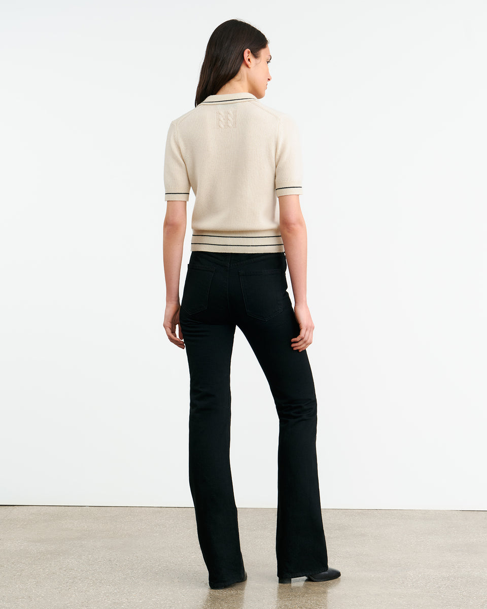 CARLINE CASHMERE POLO IN IVORY/BLACK