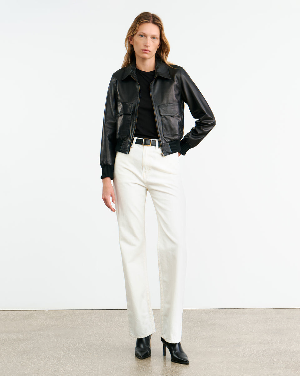 REDLEY LEATHER BOMBER JACKET IN BLACK