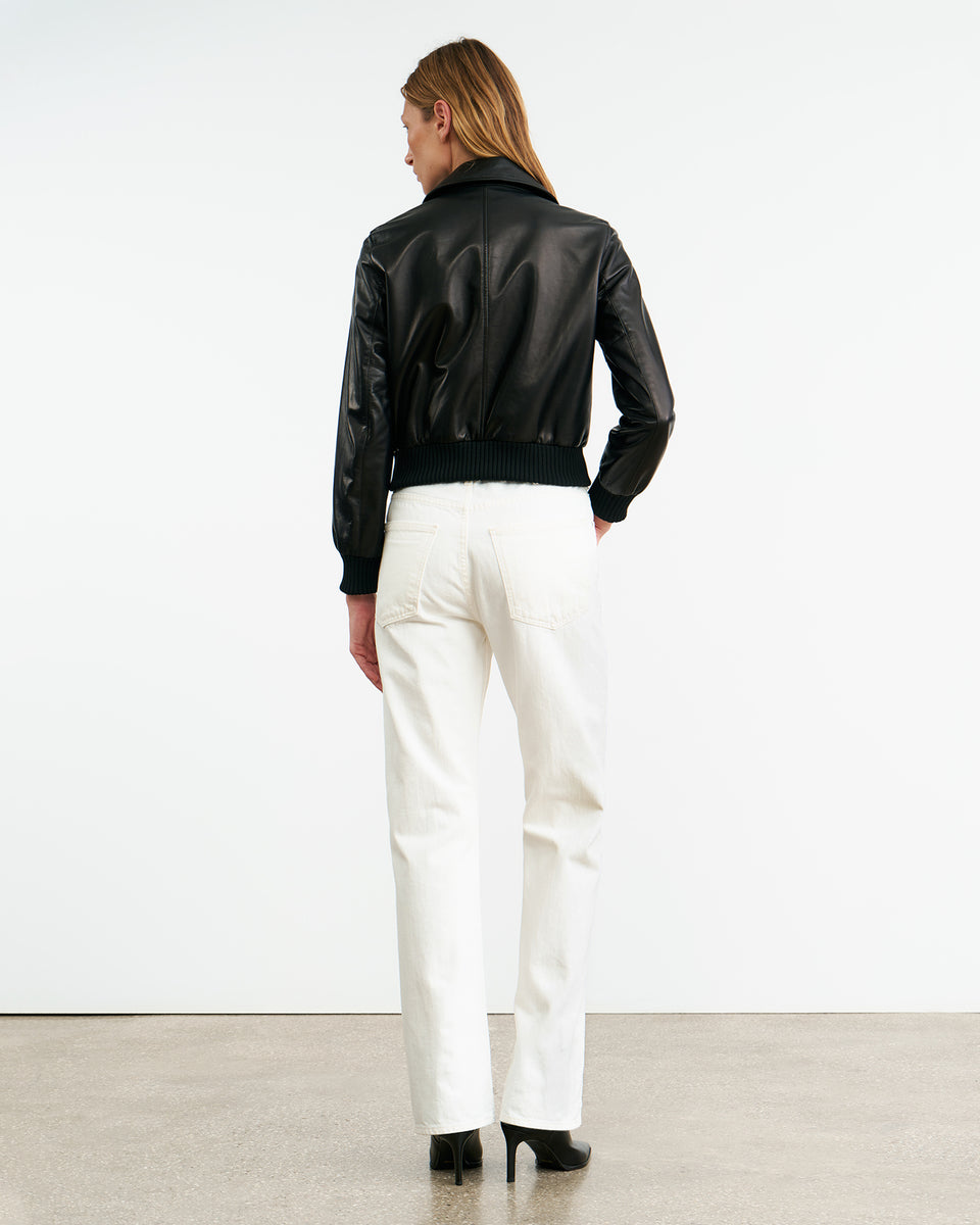 REDLEY LEATHER BOMBER JACKET IN BLACK