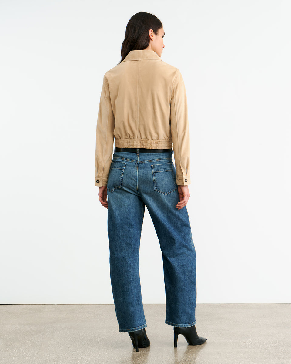 BEAUVAIS SUEDE JACKET | Women's Rounded Collar With Hook And Bar