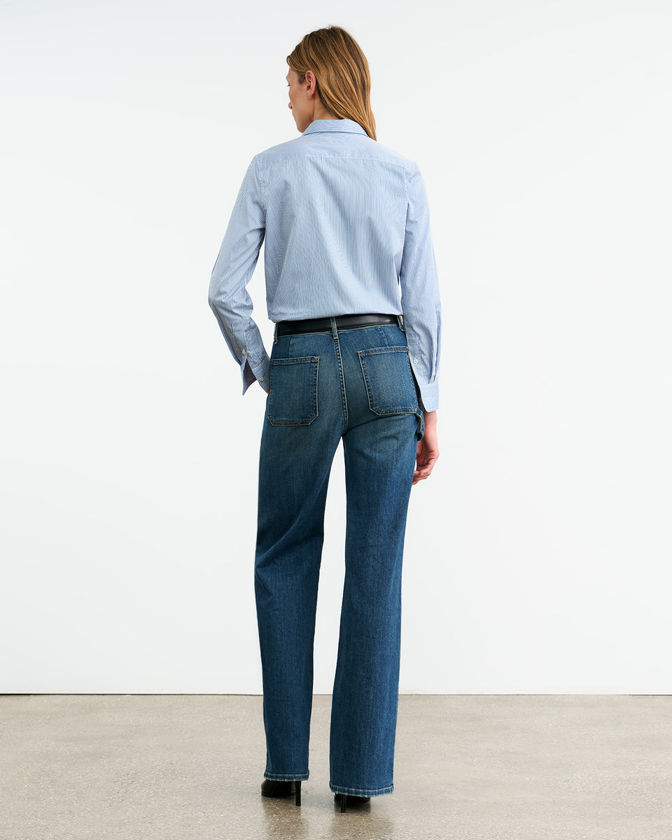 DYLLAN SHIRT IN IVORY/BLUE STRIPES