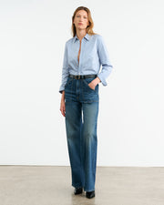 DYLLAN SHIRT IN IVORY/BLUE STRIPES