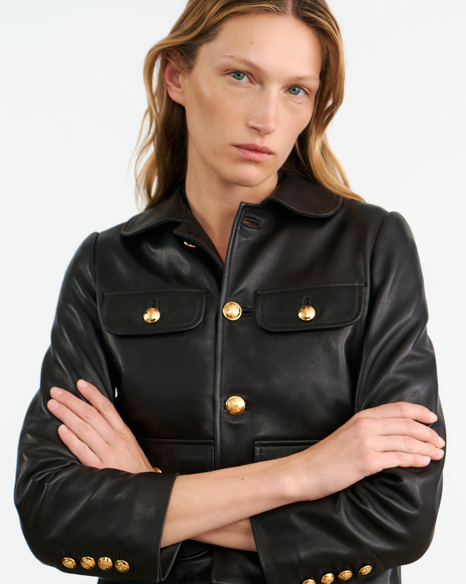 CHAMONIX LEATHER JACKET | Women's Antique Gold Crest Buttons