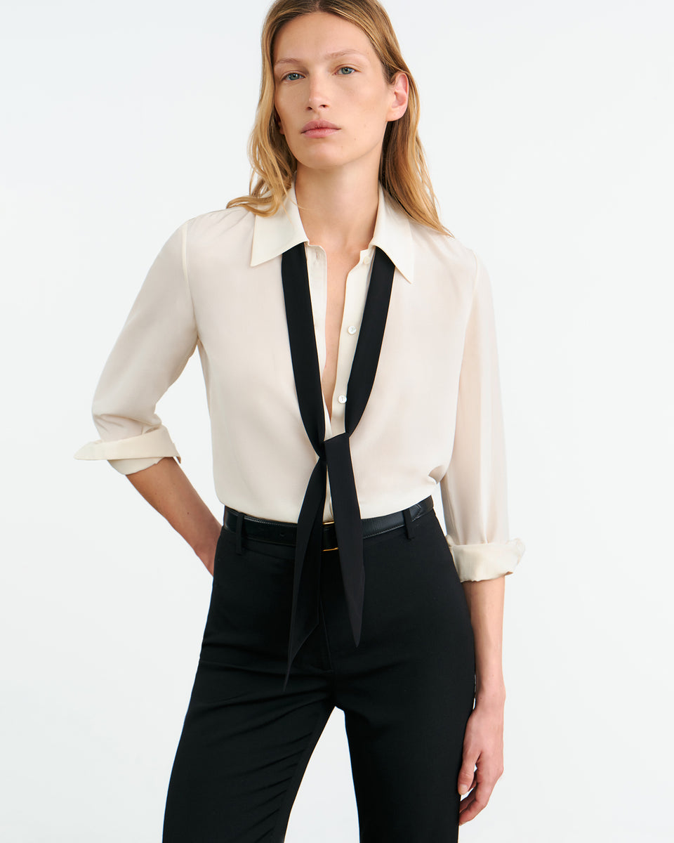HANFORD SILK SHIRT IN IVORY/BLACK