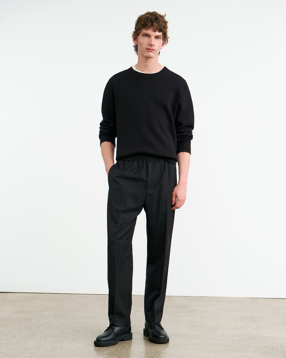 LAWRENCE WOOL PANT IN DARK CHARCOAL PINSTRIPE