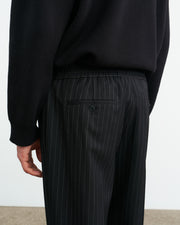 LAWRENCE WOOL PANT IN DARK CHARCOAL PINSTRIPE