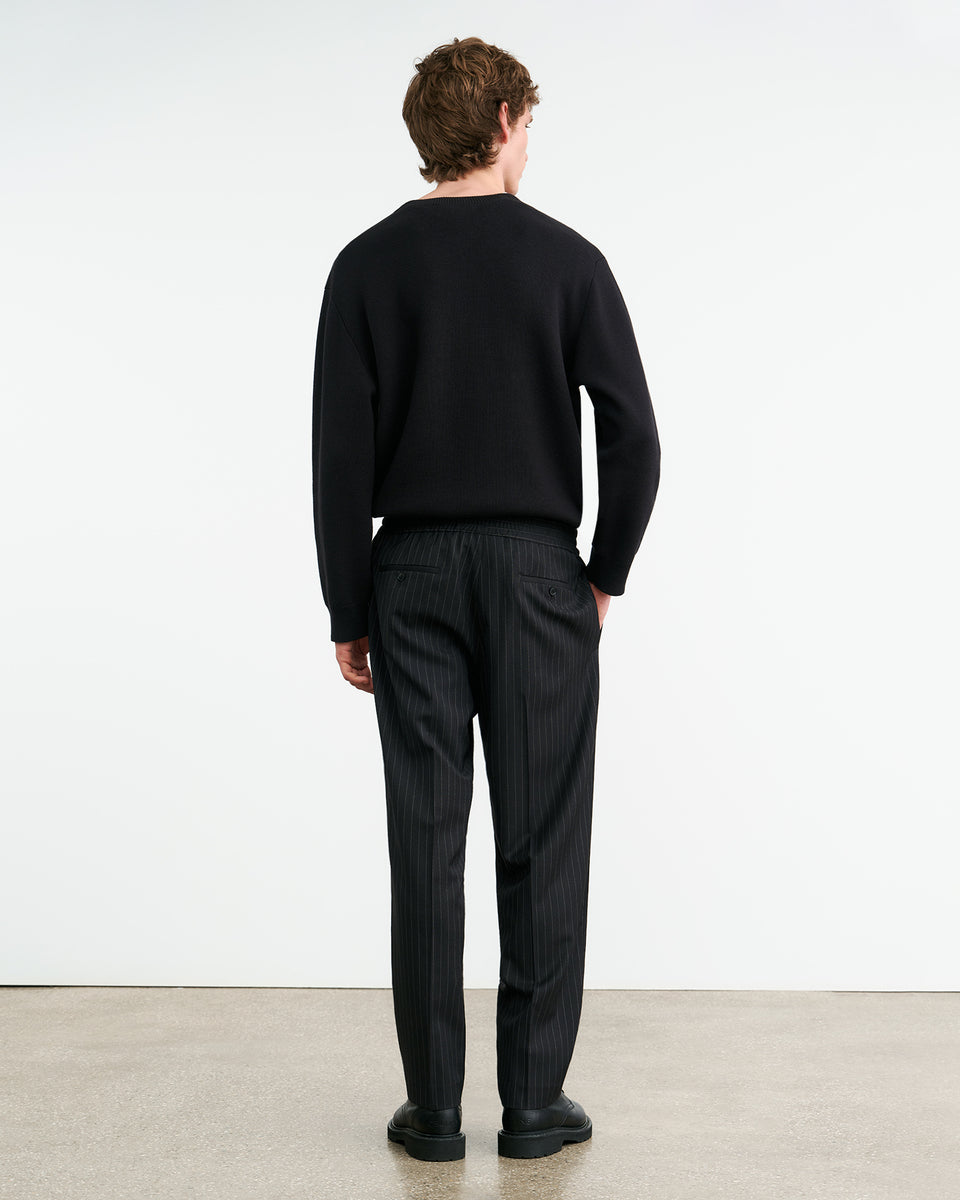 LAWRENCE WOOL PANT IN DARK CHARCOAL PINSTRIPE