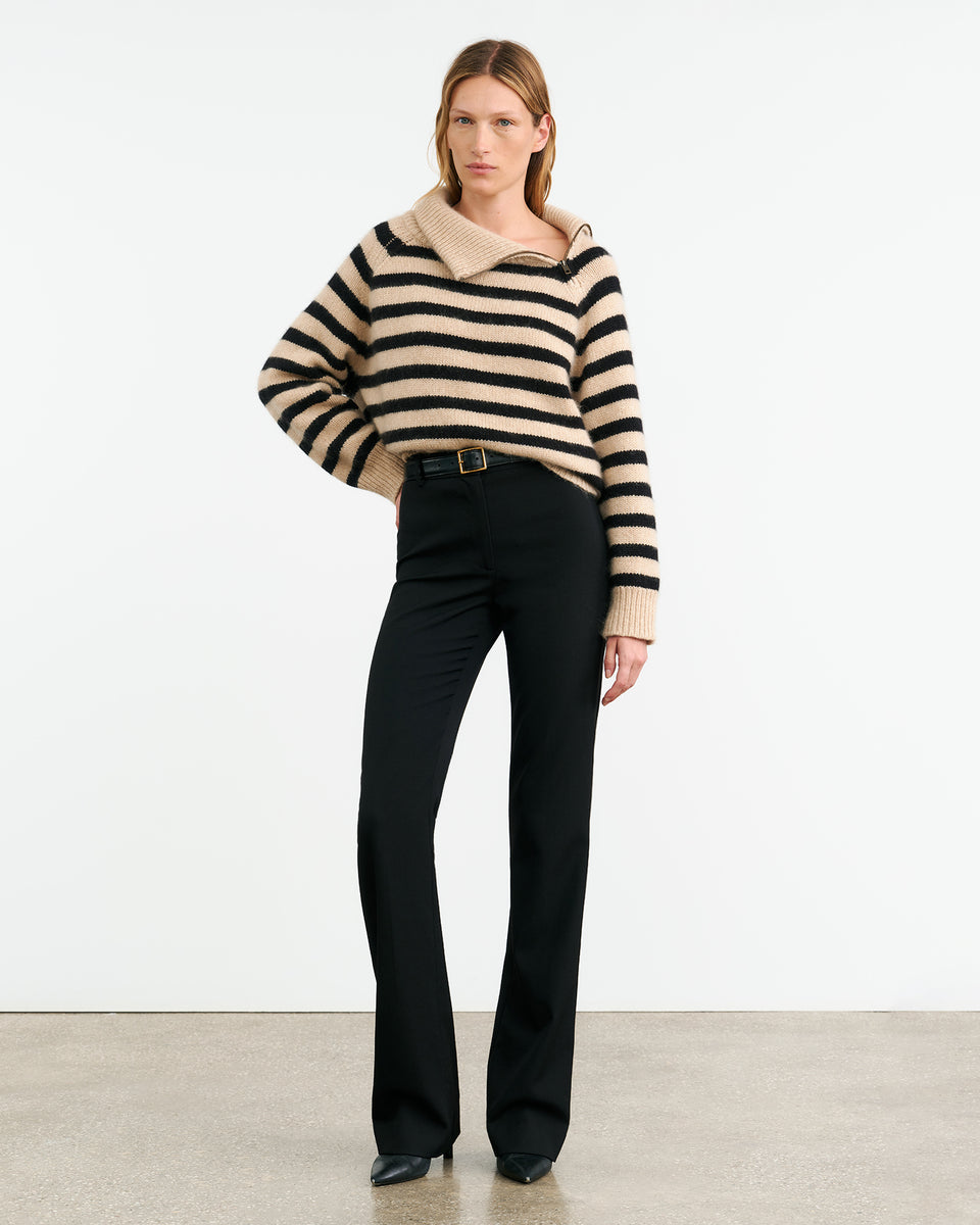 RAELYNN CASHMERE SWEATER IN PARCHMENT/BLACK STRIPE