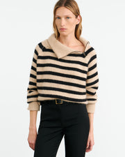 RAELYNN CASHMERE SWEATER IN PARCHMENT/BLACK STRIPE