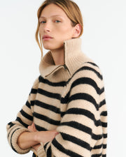 RAELYNN CASHMERE SWEATER IN PARCHMENT/BLACK STRIPE