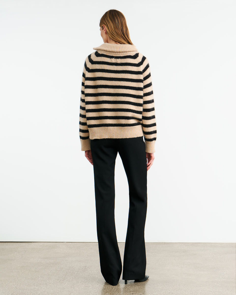 RAELYNN CASHMERE SWEATER IN PARCHMENT/BLACK STRIPE