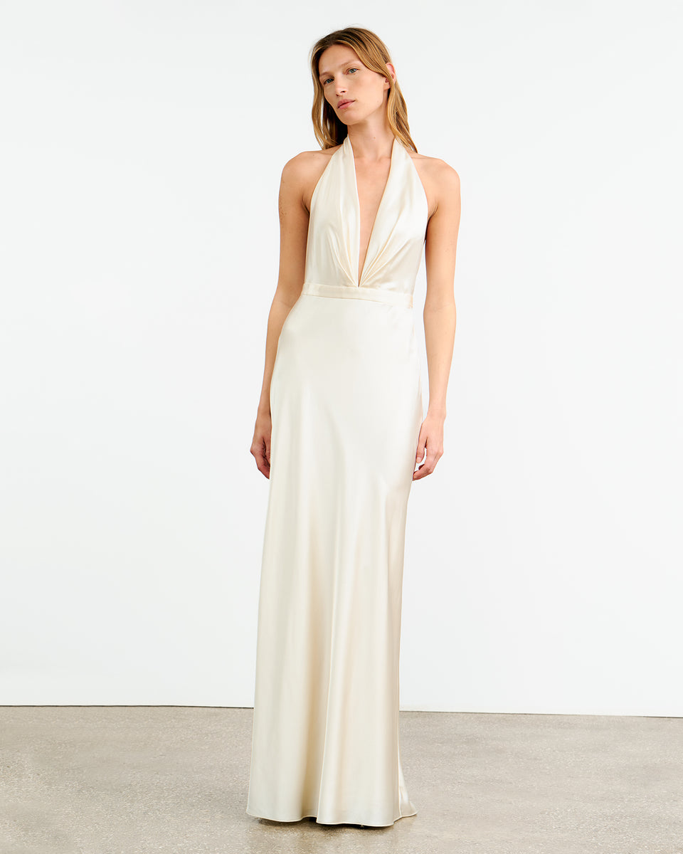ESSY SILK GOWN | Women's Plunging Halterneck Floor Length Charmeuse | Nili Lotan ESSY SILK GOWN | Women's Plunging Halterneck Floor Length Charmeuse | Nili Lotan