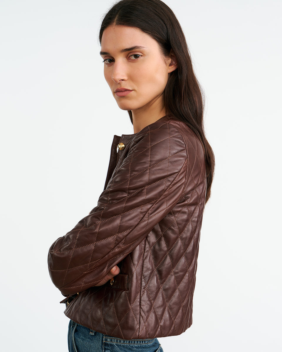 AMY LEATHER JACKET IN BORDEAUX
