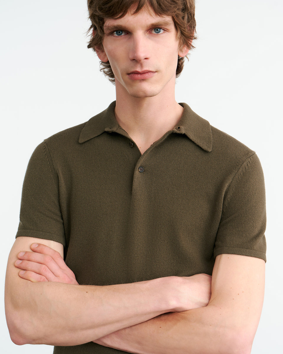 MYLES CASHMERE POLO IN DARK MOSS