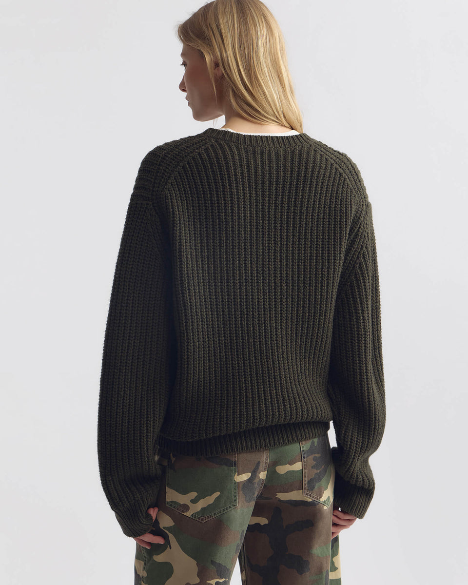 TYLER WOOL SWEATER IN DARK PINE MELANGE