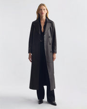 ARSENE LEATHER TRENCH COAT IN BLACK