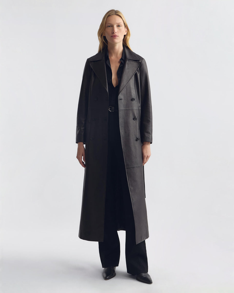 ARSENE LEATHER TRENCH COAT IN BLACK