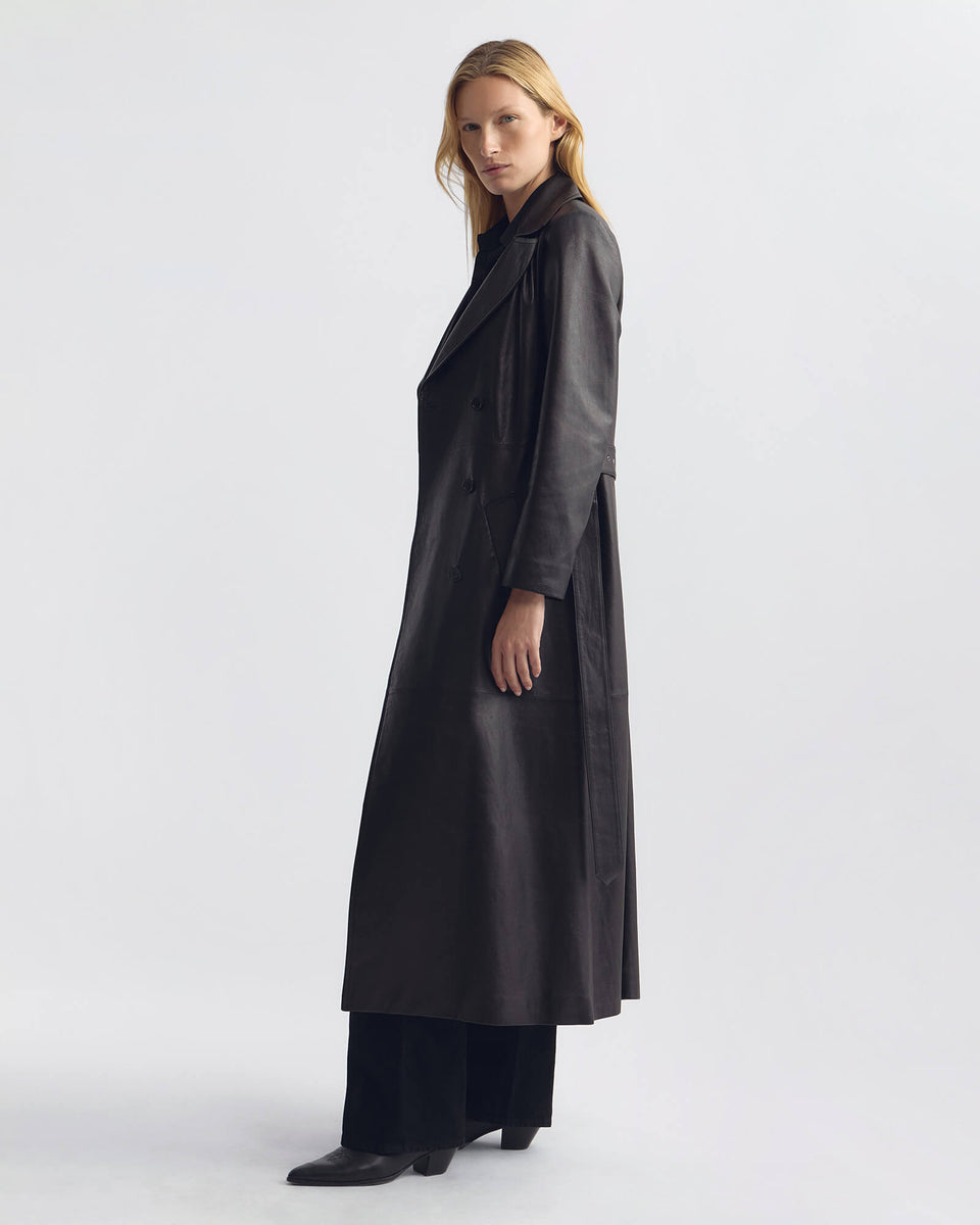 ARSENE LEATHER TRENCH COAT IN BLACK