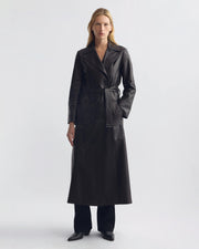 ARSENE LEATHER TRENCH COAT IN BLACK