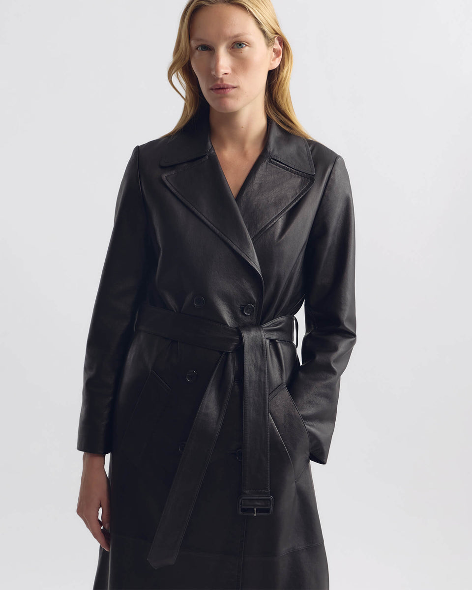 ARSENE LEATHER TRENCH COAT IN BLACK