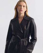 ARSENE LEATHER TRENCH COAT IN BLACK