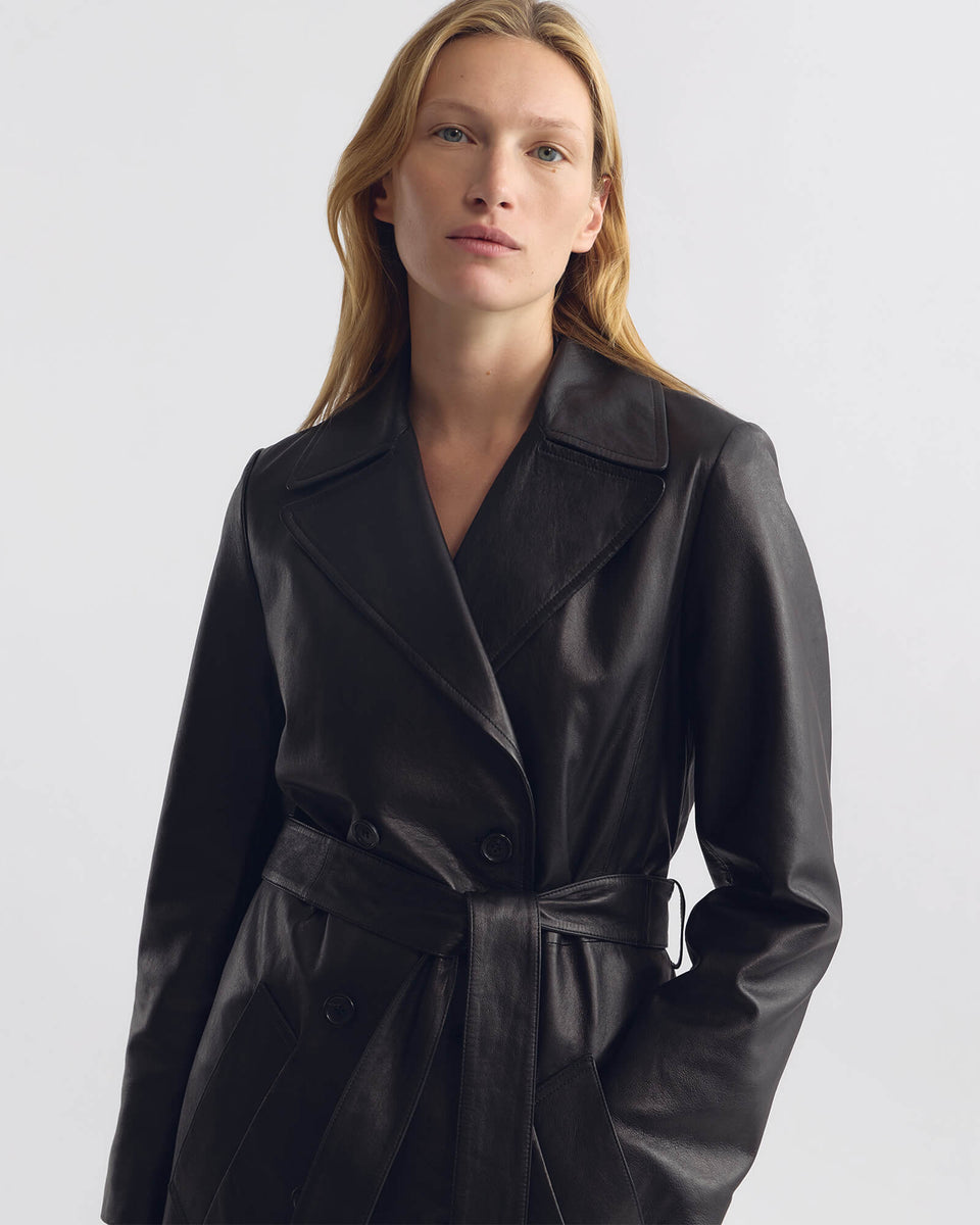 ARSENE LEATHER TRENCH COAT IN BLACK