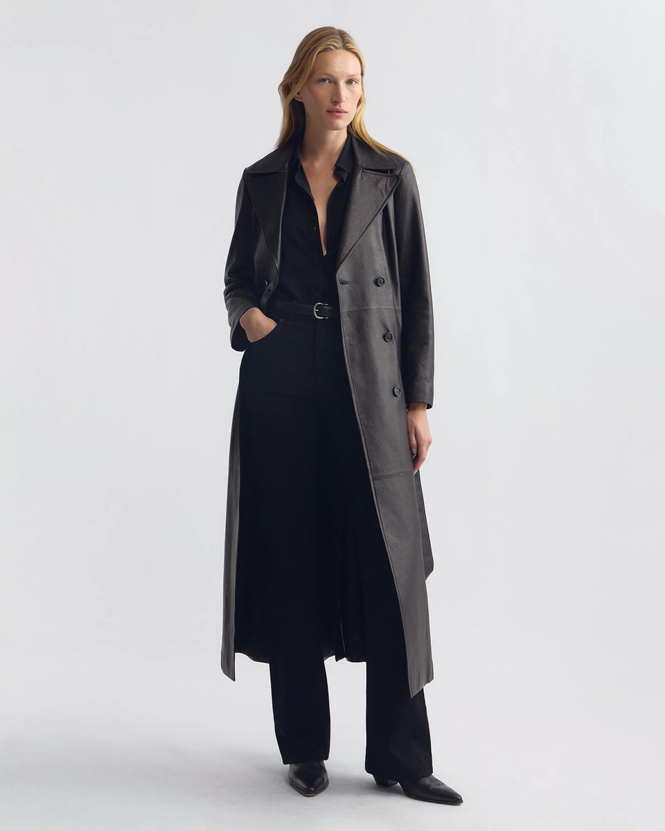 ARSENE LEATHER TRENCH COAT IN BLACK