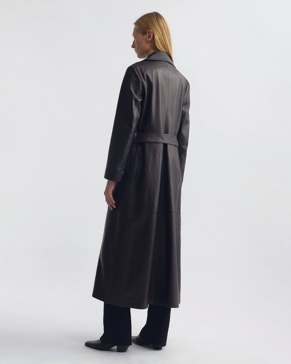 ARSENE LEATHER TRENCH COAT IN BLACK