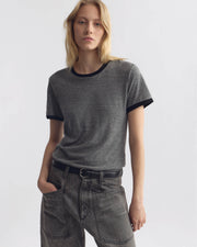 LANA CLASSIC RINGER TEE IN HEATHER GREY/JET BLACK