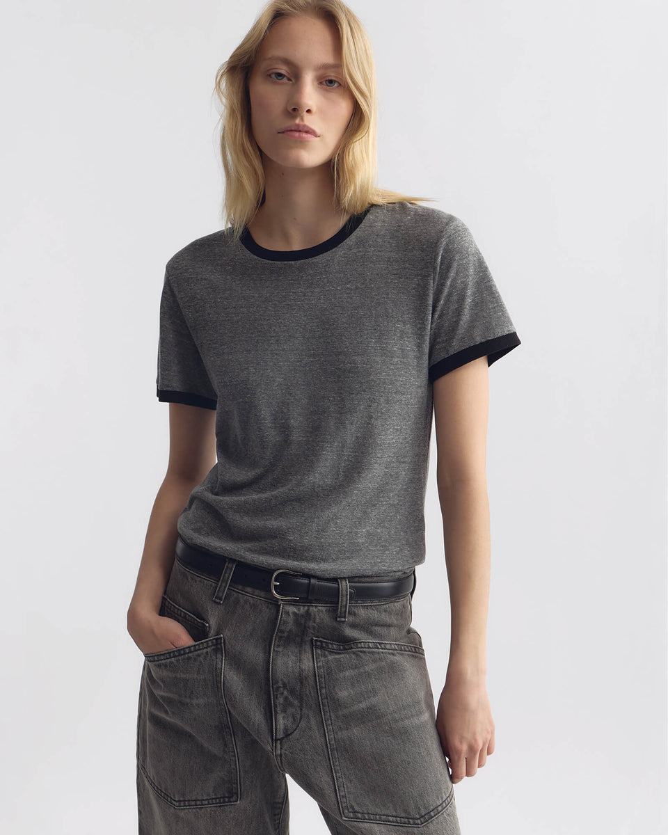 LANA CLASSIC RINGER TEE IN HEATHER GREY/JET BLACK