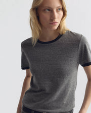 LANA CLASSIC RINGER TEE IN HEATHER GREY/JET BLACK