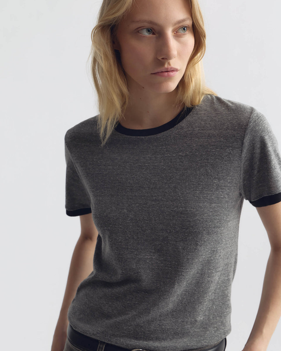 LANA CLASSIC RINGER TEE IN HEATHER GREY/JET BLACK