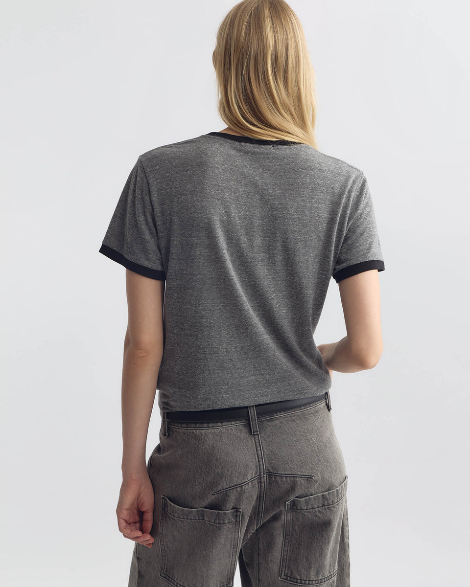 LANA CLASSIC RINGER TEE IN HEATHER GREY/JET BLACK