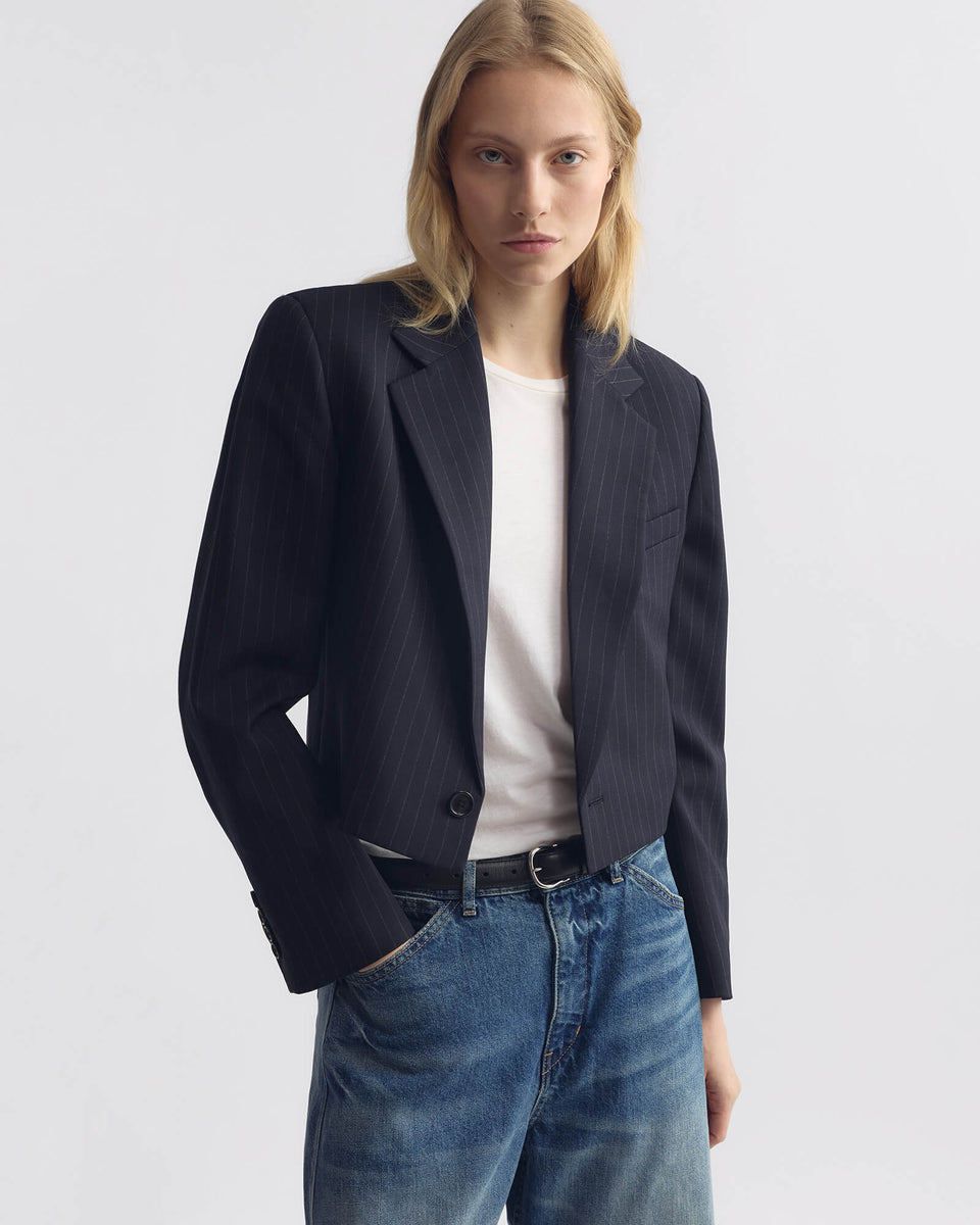 SWAN WOOL JACKET IN MIDNIGHT PINSTRIPES