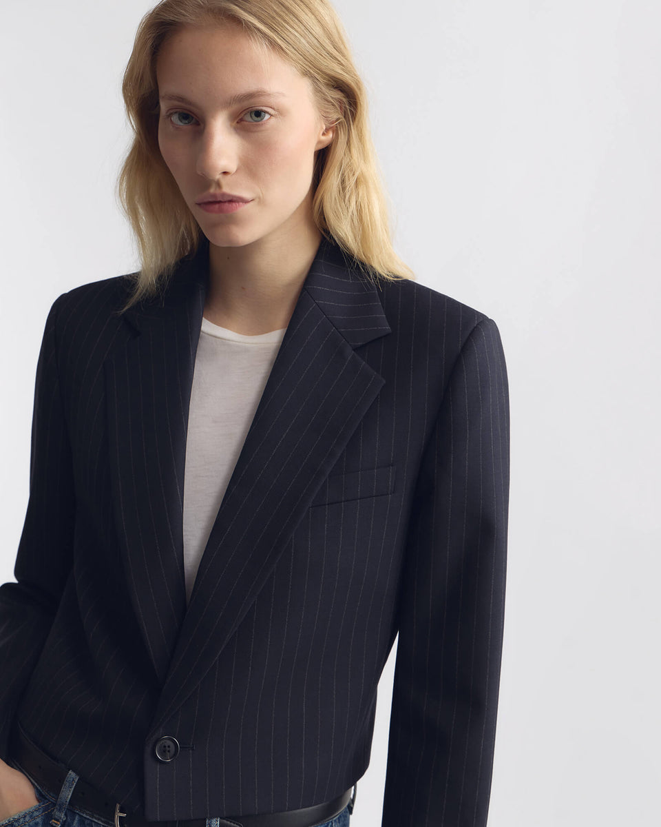 SWAN WOOL JACKET IN MIDNIGHT PINSTRIPES