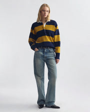RASHIDA RUGBY SWEATER IN NAVY/AMBER STRIPE