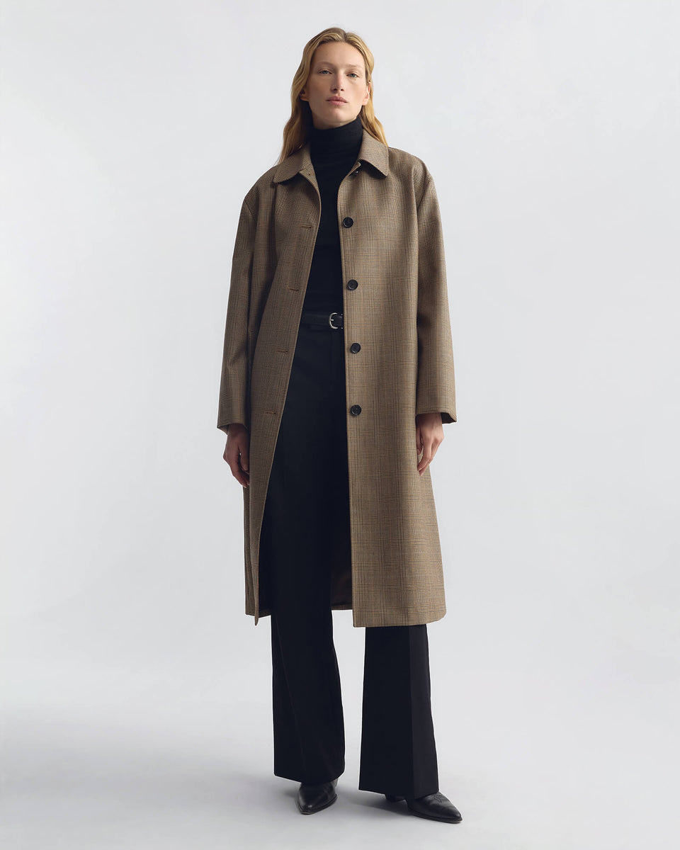 ADRIEN LONG WOOL DUSTER COAT IN GLEN TAN
