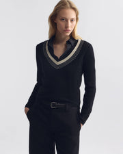 AZIEL CASHMERE SWEATER IN BLACK/IVORY