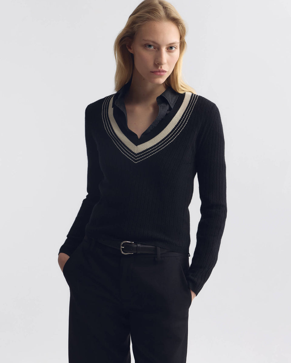 AZIEL CASHMERE SWEATER IN BLACK/IVORY
