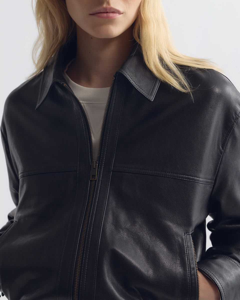 AIME LEATHER BOMBER JACKET IN BLACK