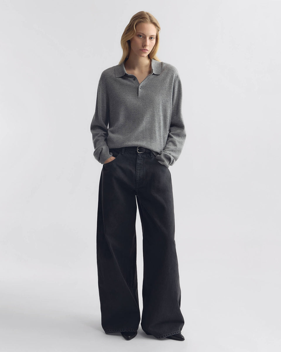 JOVAN CASHMERE POLO IN PEBBLE GREY HEATHER