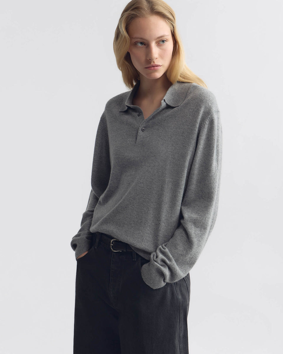 JOVAN CASHMERE POLO IN PEBBLE GREY HEATHER