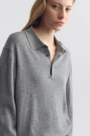 JOVAN CASHMERE POLO IN PEBBLE GREY HEATHER