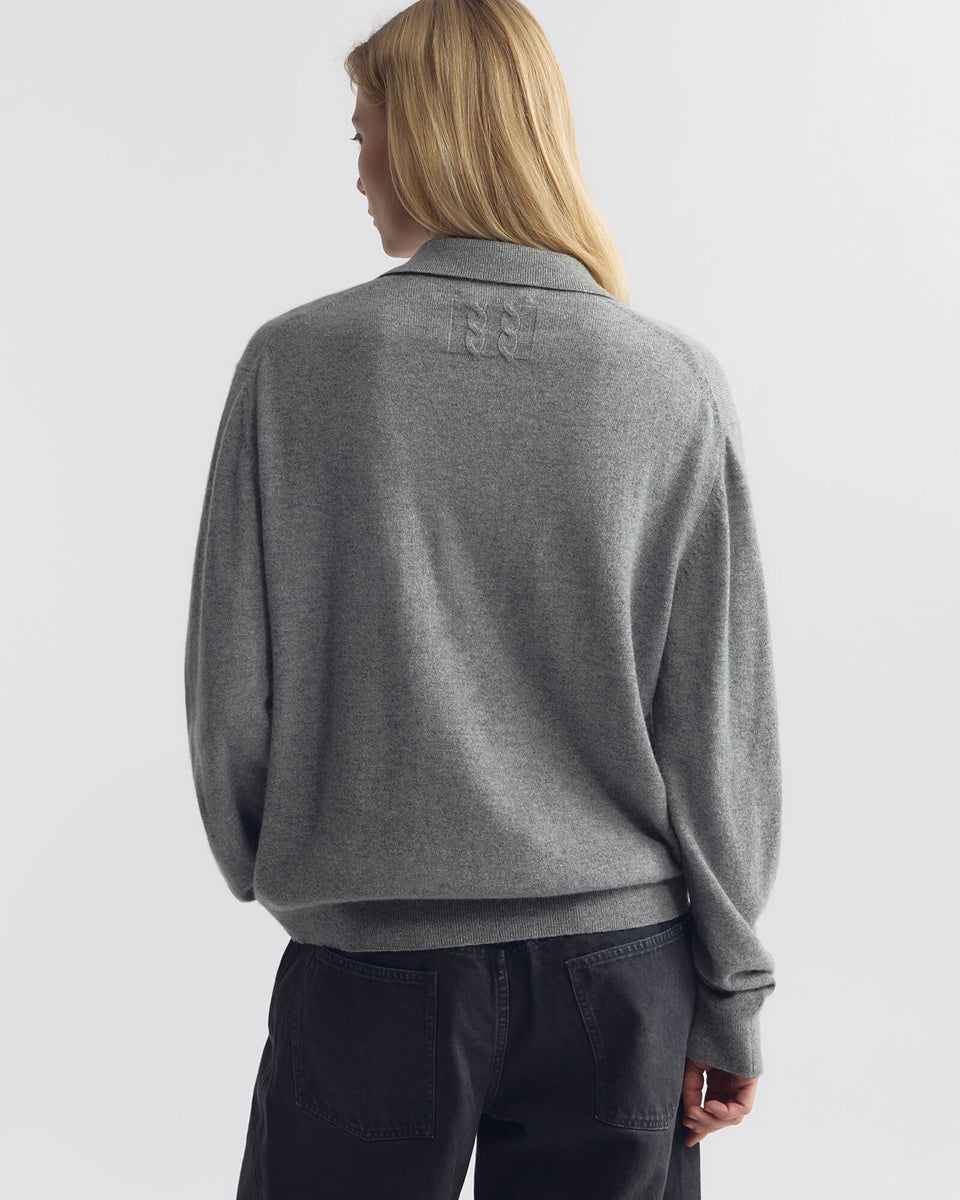 JOVAN CASHMERE POLO IN PEBBLE GREY HEATHER